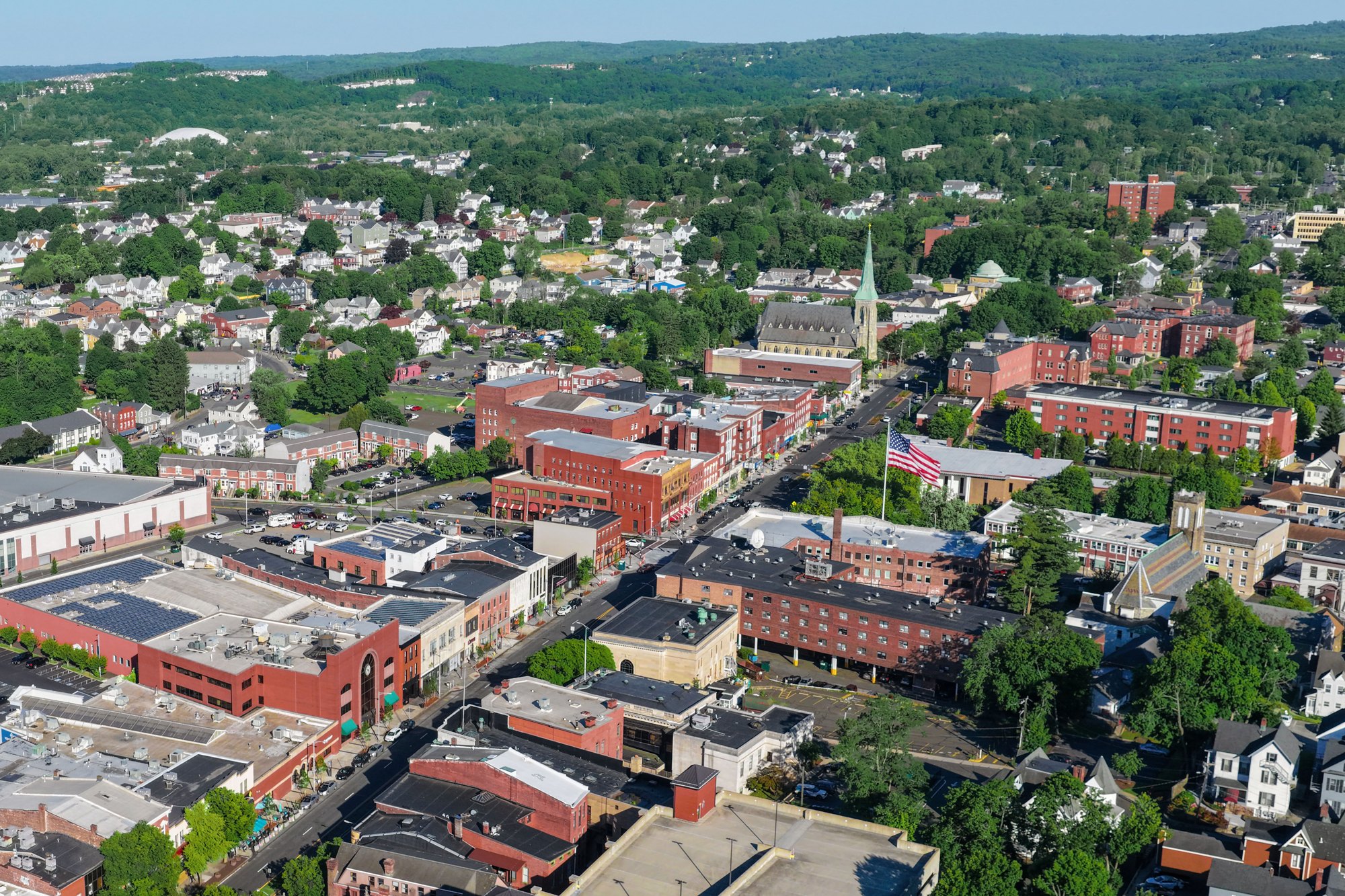An aerial view of downtown Danbury